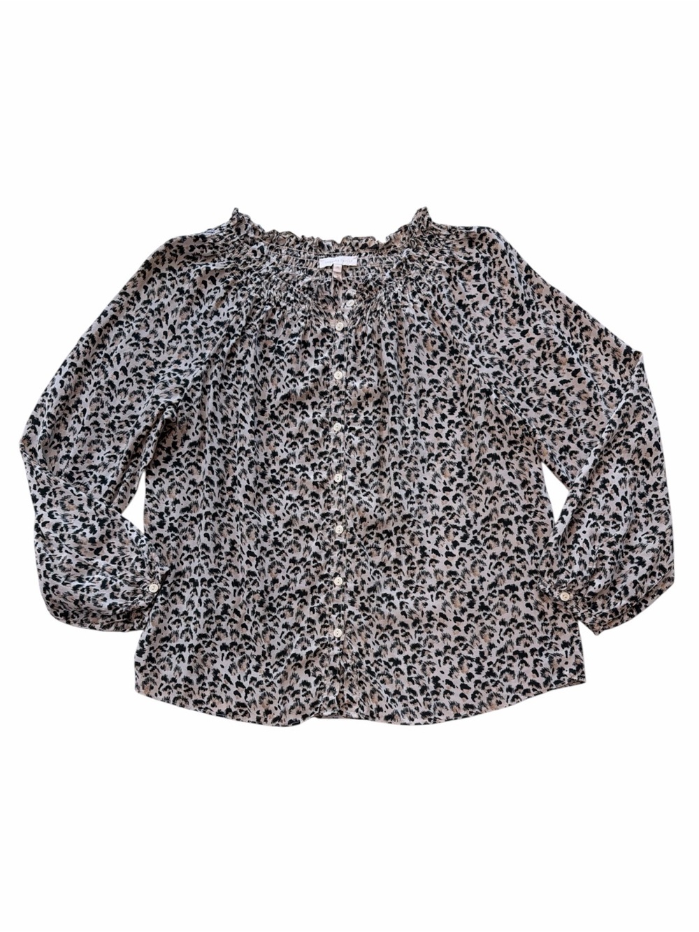 Rebecca Taylor Silk Leopard Print Patterned Button-Front Blouse